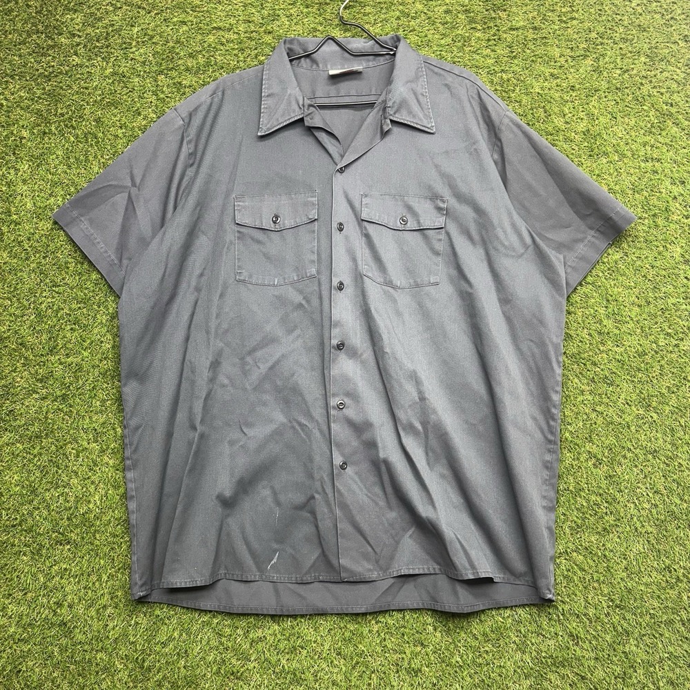 Dickies Flex Button Up Shirt Mens 3XL Short Sleeve Grey Solid Workwear Mechanic